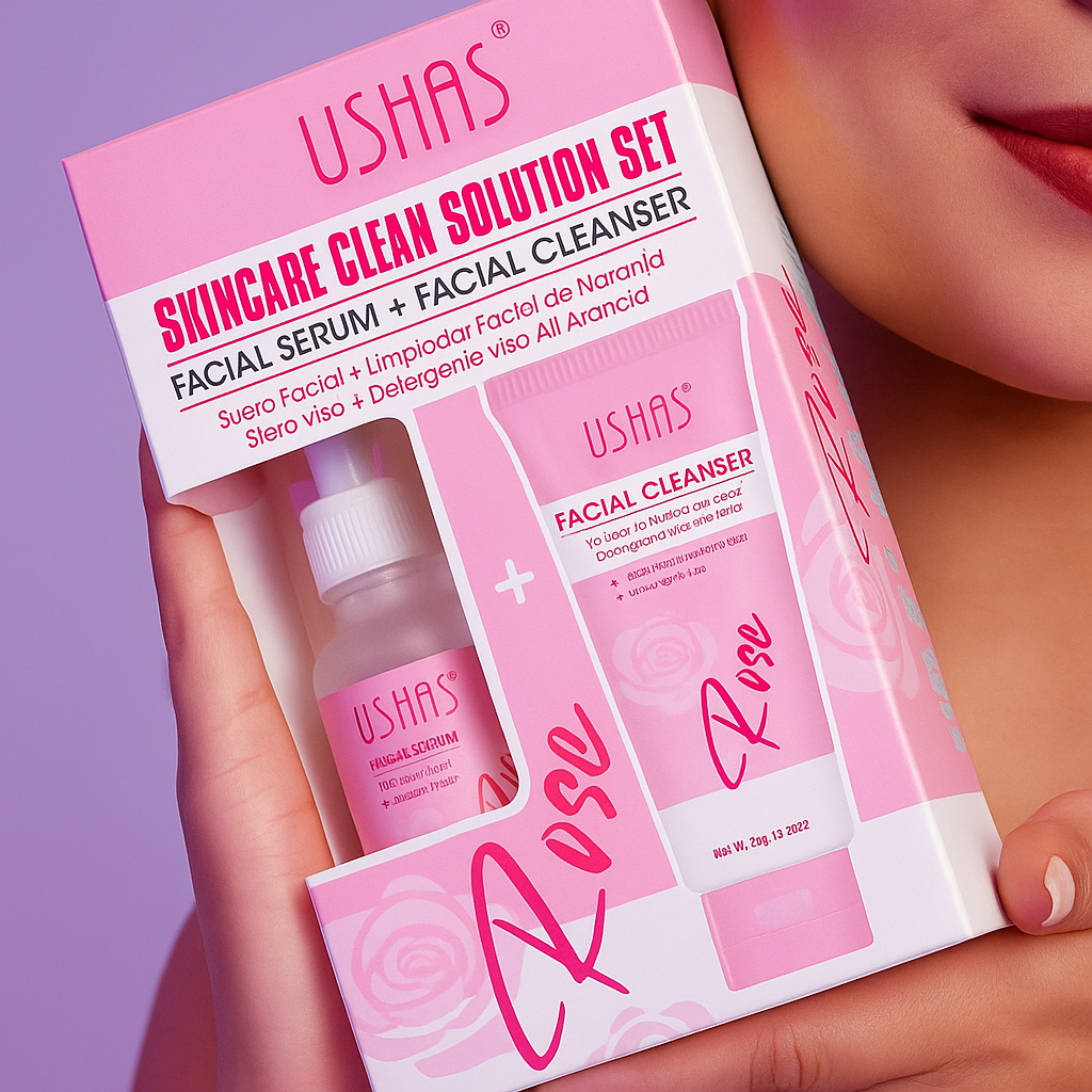 NaturaGlow - Set Nutritivo con Suero Facial + Gel de Limpieza Rosas