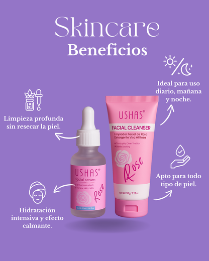 NaturaGlow - Set Nutritivo con Suero Facial + Gel de Limpieza Rosas